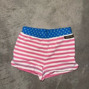 Matilda Jane Girls Size 4 Pink and White Striped Shorts with Blue Polka Dot Trim